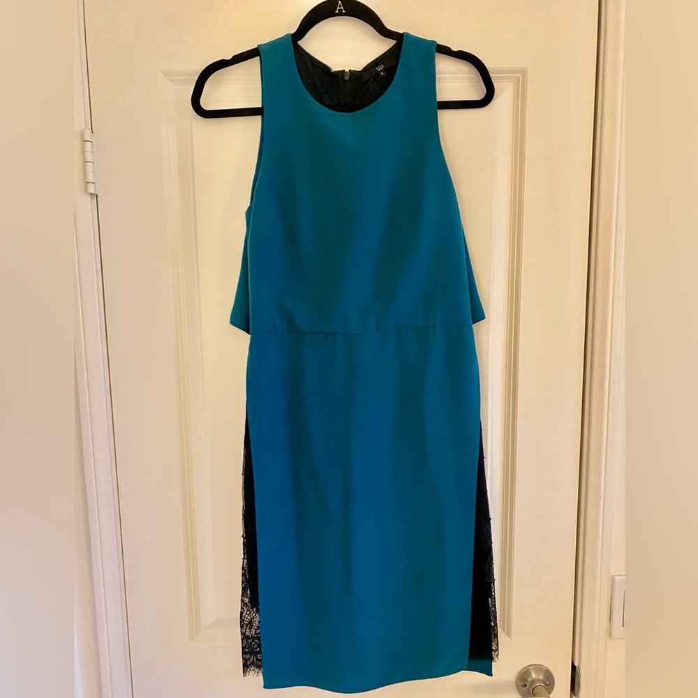 Tibi Teal Green and Black Lace Cocktail Dress